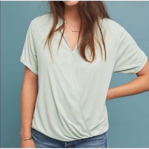 Anthropologie Mint Green Short Sleeve V-Neck Wrap Tee